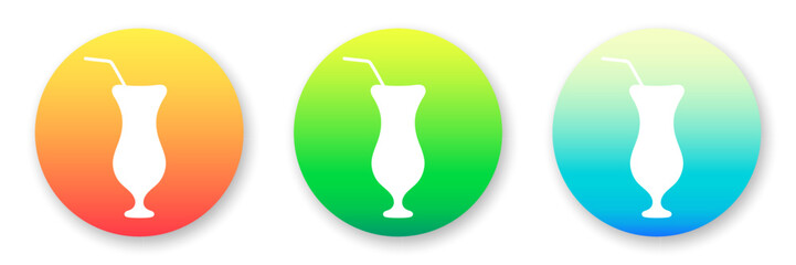 Alcohol cocktail vector round icons collection. Stylized white silhouettes on bright gradient background.