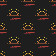 Wall Mural - Sunset seamless pattern. Vector bright gradient elements on black background.
