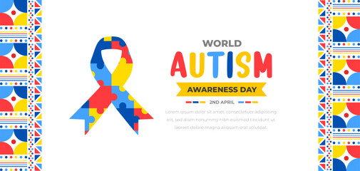 World autism awareness day background design template. World autism day colorful puzzle vector banner. Symbol of autism. autism Health care Medical flat background of April 02 celebration. 