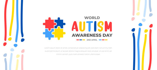 World autism awareness day background design template. World autism day colorful puzzle vector banner. Symbol of autism. autism Health care Medical flat background of April 02 celebration. 