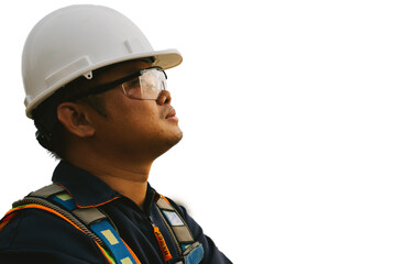 Asian electrical engineer wearing safety gear looking at high voltage power station in maintenance work