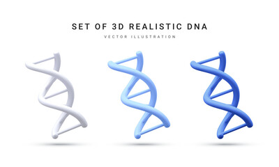 set of 3d realistic medical spiral genetic dna for molecular chemistry, physics science, biochemistr