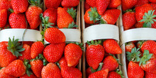 Fresh Strawberries Are Packed In Baskets