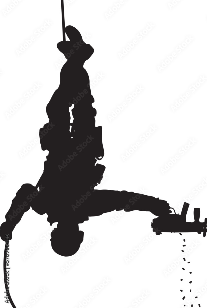 Rappelling Team Vector SWAT team soldier shooting while rappelling upside down vector ...