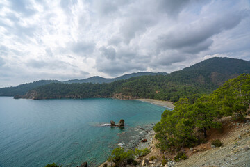 Wall Mural - the scenic route of lycian trail, between Tekirova and Çıralı is full of amazing bays and beaches with forest and mountains.