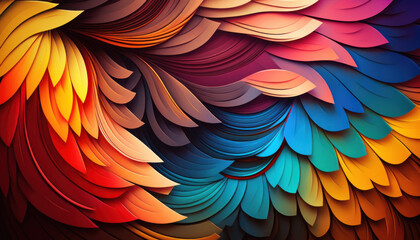 Color Explosion Pattern: Psychedelic and Colorful Paper Feathers. Abstract Rainbow Background. Generative AI