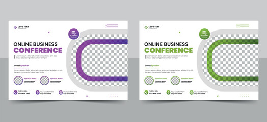 Wall Mural - Corporate business conference invitation banner or live webinar event flyer template