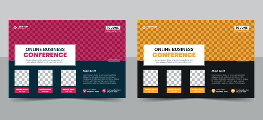 Wall Mural - Online business conference invitation banner or live webinar horizontal event flyer template