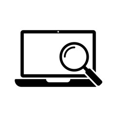 Search icon. Browser symbol. Webpage, internet icon with search sign. Find icon. Laptop with magnifying glass.