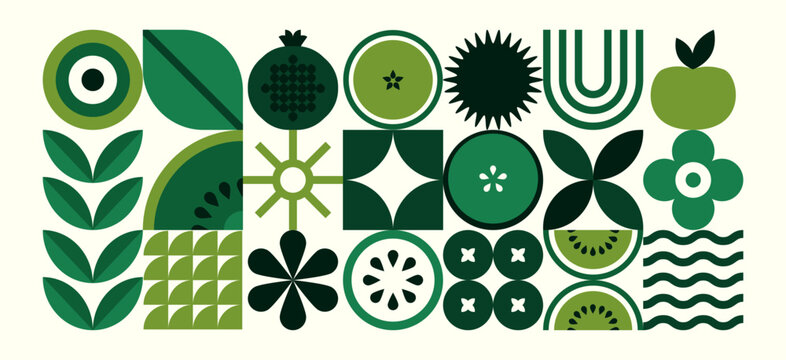 abstract geometric food pattern. natural fruit plants simple shape, eco agriculture concept. vector 