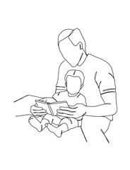 Wall Mural - Continuous one line drawing of father with baby. Vector illustration.