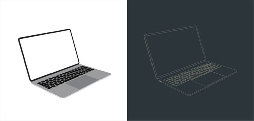 Vector modern Laptop  frameless with blank screen isolated on transparent background line art for mock up and wallpaper 