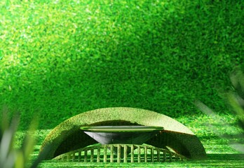 Wall Mural - podium 3d display grass in the garden