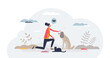 © VectorMine - Pet sitter and looking after animals as service offer tiny person concept, transparent background. Professional woman for dog or cat care while owner is away illustration.