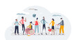 Americans with disabilities act or ADA protection law tiny person concept, transparent background.Civil employee discrimination prevention with US state work regulation illustration.