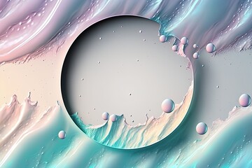 Wall Mural - Abstract background. Soft pastel color liquid fluids with swirls flow and circle frame with empty space.
