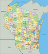 Wisconsin - Highly detailed editable political map with labeling.