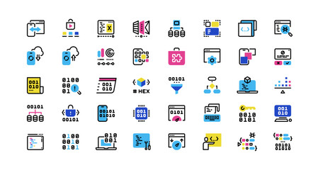 Wall Mural - software development line icons. program coding, application architecture, front-end and back-end de