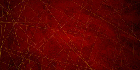 Fototapete - Red grunge corporate abstract background with golden lines. Vector design