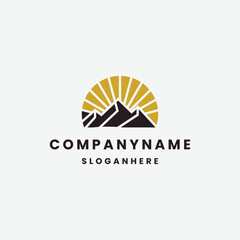 Mountain sun logo template vector illustration design