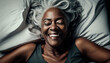 © Gelpi - Sincere smile of an exultant mature woman with white hair waking up. Generative AI