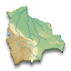 3d isometric relief map of Bolivia