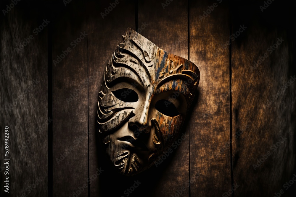 Theater actor classic mask on red curtain stage made with Generative AI ...