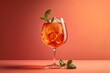 Aperol spritz cocktail on pink background. Illustration of alcohol cocktail drink with ice cubes. AI Generation