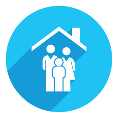 family flat icon. long shadow design. blue background.