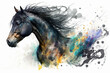 black horse in aquarelle style, ai generated