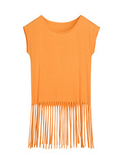 Poster - Orange blank boho style summer t-shirt with long fringes isolated on white