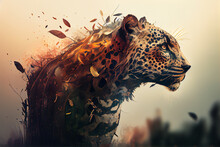 Leopard With Leaves On Its Head