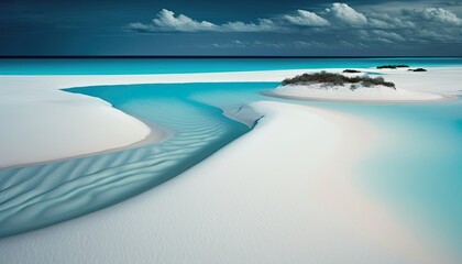 Wall Mural - Beautiful white sand beach and turquoise water. Summer beach background. Generative AI illustration.