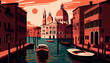 postcard, poster, venice background. illustration inspired by postcards and posters from the 70s, Italy. travel, vacantions. Creatred with AI