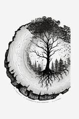 Sticker - tree with roots. Generative AI.