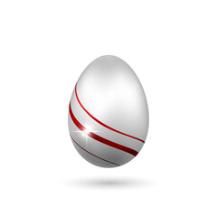 Wall Mural - Easter egg 3D icon. Red silver egg, isolated white background. Bright realistic design, decoration for Happy Easter celebration. Holiday element. Shiny pattern. Spring symbol. Vector illustration