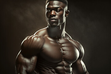 strong black athlete, muscular man, african american bodybuilder. athletic male torso, waist-length 