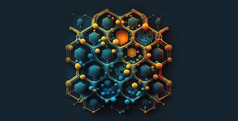 Wall Mural - abstract 3d sphere matrix of organic molecules in hexagonal patterns 3d hd wallpaper