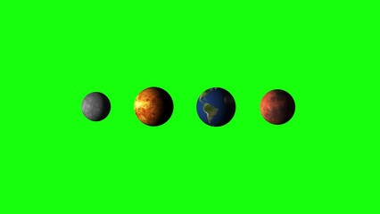 Wall Mural - 4k planet mercury venus earth and mars green screen