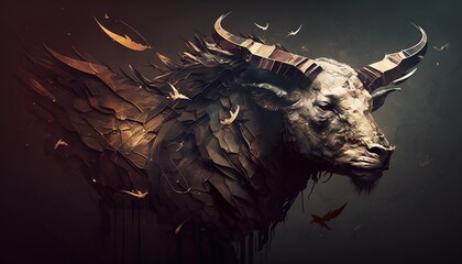 Bison abstract wallpaper. Contrast background with bull in vivid colors generative ai