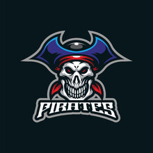 Pirates Mascot Logo Design Vector With Modern Illustration Concept Style For Badge, Emblem And T Shirt Printing. Skull Pirates Illustration For Sport And Esport Team.