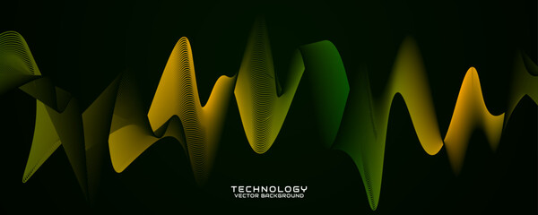 3D green yellow techno abstract background overlap layer on dark space with glowing waves concept decoration. Modern graphic design element dynamic wavy style for banner flyer, card, or brochure cover