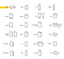 A Set Of Packaging Icons For Recycled Sorting. Vector Elements Are Made With High Contrast, Well Suited To Different Scales. Ready For Use In Your Design. EPS10.	