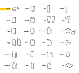 a set of packaging icons for recycled sorting. vector elements are made with high contrast, well sui