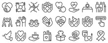 Line Icons About Charity And Donation On Transparent Background With Editable Stroke.