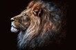 stunning profile image of a majestic lion with a full mane and a dark backdrop. Generative AI