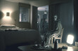 Scary ghost in haunted hotel room. Generative ai.