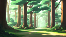 Natural Road Path Surrounded By Trees In The Forest Scenery Detailed Hand Drawn Painting Illustration