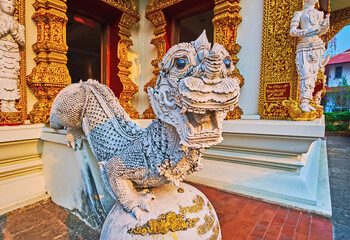 Sticker - Closeup of Mom mythic creature statue, Wat Buppharam, Chiang Mai, Thailand