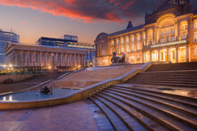Birmingham Town Hall  Situated In Victoria Square, Birmingham, England At Sunset